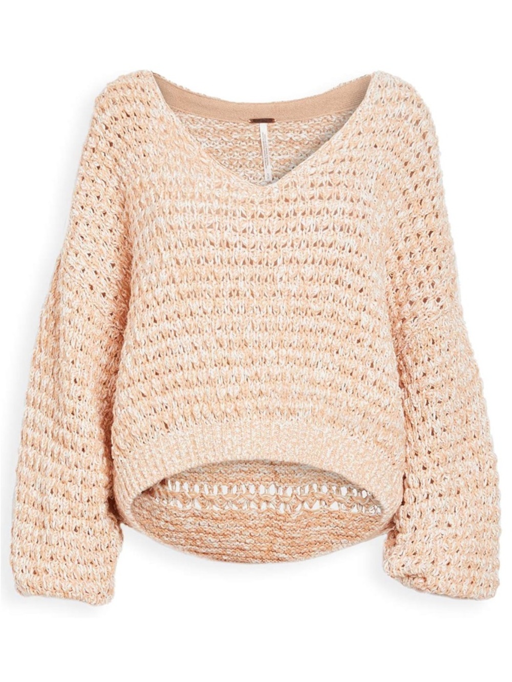 Free People V-Neck Sandy Combo Boho Beachy Open Knit Oversized Fall Sweater